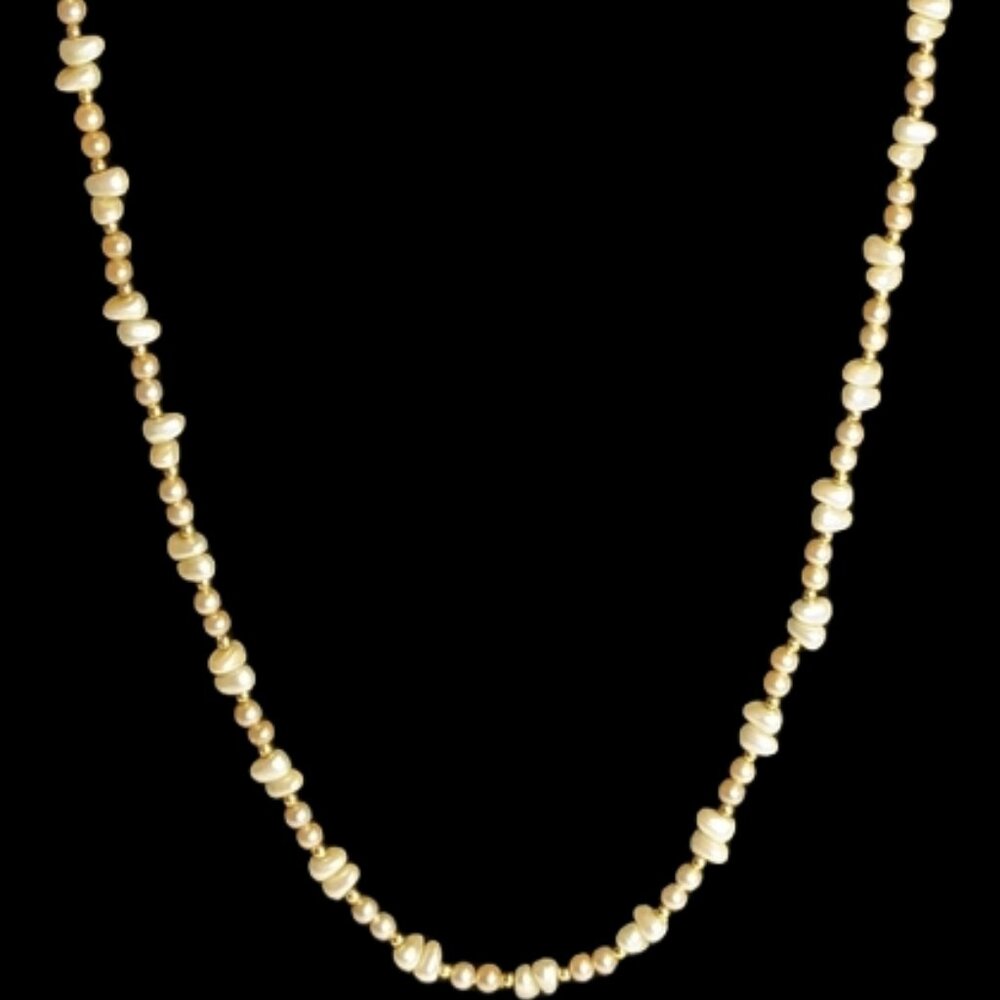 Vintage Marvella Baroque Simulated Pearl & Gold Bead Necklace – 26”‎